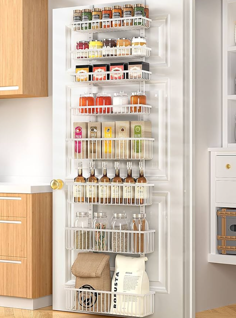 Moforoco White 8-Tier Over The Door Pantry Organizer, Pantry Organization And Storage, Metal Hanging Spice Rack Shelves Door, Home & Kitchen Essentials, Laundry Room Bathroom Organization