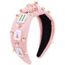 Mahjong Knotted Headband Rhinestone Crystal Embellished Headband Wide Top Knot Funny Hairband Hair Accessories Mahjong Gifts for Women Girls Lovers Players Themed Party Favors(Pink)