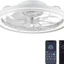 Ceiling Fan with Lights & Remote Control, 20" Low Profile, 6 Wind Speeds, Dimmable Caged Flush Mount, Modern for Kids Room, Bedroom, Kitchen (White)