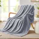 Whale Flotilla Flannel Fleece Throw Blanket for Couch Sofa Bed, Lightweight Breathable Soft Throws Plush Fluffy Chevron Design Decorative Blankets for All Season, 50x60 Inch, Silver Grey