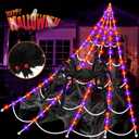 Halloween Giant Spider Web Lights Decorations Outdoor, 16.4Ft 200 LED Lighted Spider Web Light up with 8 Modes for Yard House Decor