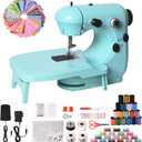 Sewing Machine for Beginners, Mini Sewing Machine for Kids & Adults with Large Extension Table, LED Light, 2 Speed Foot Pedal, DIY Home Sewing Kit with 127 Accessories(Cyan)