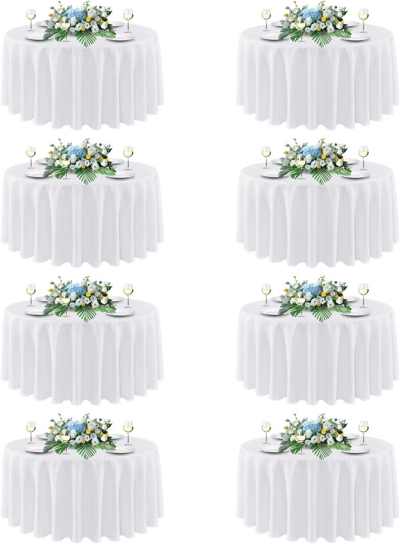sancua 90 Inch Round Tablecloth White, 8 Pack - Circle Polyester Fabric Table Cloth for Wedding Party Reception Banquet Birthday, Washable Formal Table Cover (Fit 30-72 Inch Tables)