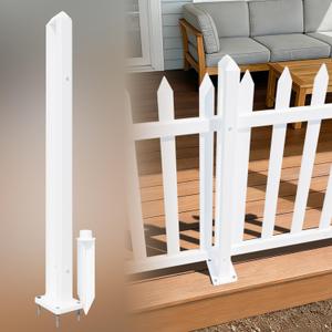 Coonoble 36 Inch Post White Picket Kit for Vinyl Fence Panels, Outdoor Garden Fences for Backyard Borders, Dog Rabbit Fences, Temporary Pool Fencing