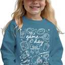 Toddler Girl Boy Game Day Football Sweatshirt Football Doodles Pullover Long Sleeve Shirt Kids Rugby Sport Fans Outfit (5-6 Years, Blue)