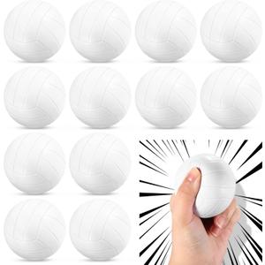 Civaner 12 Pcs Mini Volleyball Stress Balls Bulk 2.36 Inch Volleyball Team Gifts Party Favor Goodie Bag Stuffers Small Foam Sports Balls Throw to Crowd for Kids Stress Relief Games Toys (White)