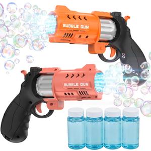 EagleStone 2 Pack Revolver Bubble Guns for Kids, Swing-Out Cylinder, 8000+ Bubbles/Min, LED Light Up, 4 Bubble Solution Bottles, Outdoor Indoor Toy, Birthday Easter Gifts for Toddlers