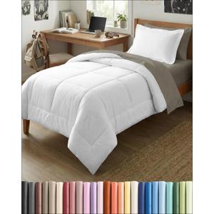 Twin Comforter Set - White Bedding for All Seasons - 2 Piece Bed Set, 1 Lightweight Comforter (68" x 88") and 1 Pillow Sham (20" x 26") - Box Stitched Down Alternative, Duvet Insert with Corner Tabs