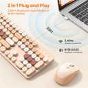 TECKNET Colorful Wireless Keyboard and Mouse Combo, Dual Bluetooth & 2.4G, Quiet Retro Typewriter Style, Full Size Bubble Keyboard with Number Pad, Aesthetic Desk Set for Laptop, PC, and Office Use (Cream Peach)