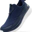 FitVille Men's Extra Wide Slip on Walking Shoes, Breathable Hands Free Slip on Sneakers, Comfortable Orthopedic Shoes for Standing All Day - Step Ease V1 (Navy Blue, 8)