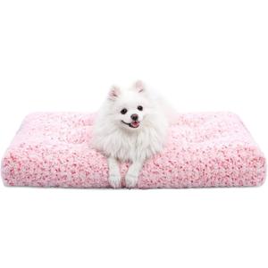 KSIIA Washable Dog Bed Deluxe Plush Dog Crate Beds Comfy Kennel Pad Anti-Slip Pet Sleeping Mat for Large, Jumbo, Medium, Small Dogs Breeds, 29" x 21", Pink