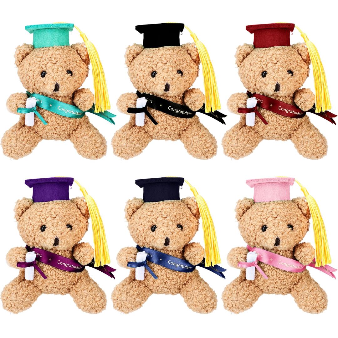 Mikasee 6 Pcs 5.12 Inch Mini Graduation Stuffed Bear Soft Stuffed Graduated Bears School Graduation Bear for Preschool Graduation Gift (Color Set 3)