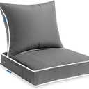 MIULEE Outdoor Seat Cushion Set Light Grey 22 x 22 x 3 Inch Waterproof & Fade Resistant Deep Seat and Back Patio Furniture Cushions with Handle and Adjustable Straps Cushions for Chair Couch