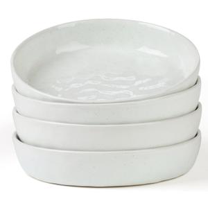 famiware Mars 4 Pieces Pasta Bowls Set, 8.5 inch Salad Bowls, Large Capacity, Bowl Sets with Brown Speckled, Microwave & Dishwasher Safe, White