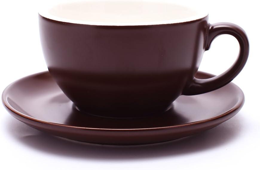 Coffeezone Latte Art Cup and Saucer, Latte & Cappuccino Mate for Coffee  Shop and Barista (Matte Brown, 10.5 oz) 2 Pieces