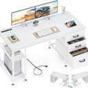 AODK 51 Inch Computer Desk with File Drawers & USB Power Outlets - Reversible Home Office Desk with Storage Shelves, Work from Home, Modern Work/Writing/Study Table for Bedroom, White