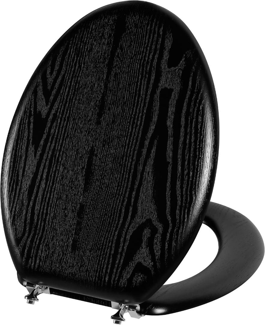 Angel Shield Durable Wood Veneer Elongated Toilet Seat Metal Hinges Easy Clean(Elongated, Black)