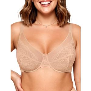 Vertvie Minimizer Bras for Women Full Coverage Underwire Supportive Bra Plus Size Lift Unlined Lace Bralette for Large Bust (40D, Nude)