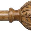 QDWIS Wood Curtain Rods for Windows 66 to 120 Inch, 1'' Adjustable Decorative Drapery Rods with Imitation Wood Grain Leaf Pattern Finials, Boho Heavy Duty Long Window Curtain Rods Set 36''-120''