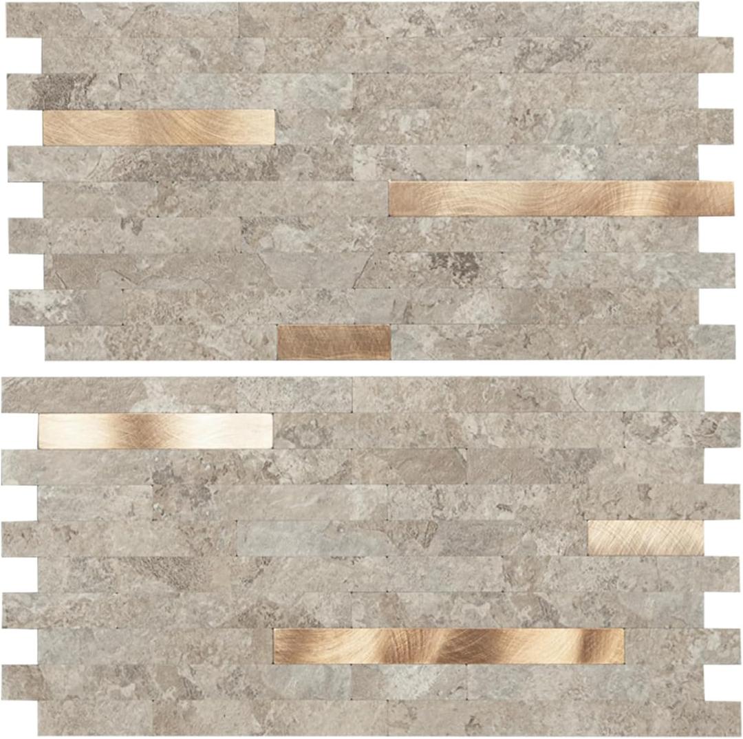 Art3d 20-Sheet Peel and Stick Collage Tile for Kitchen Backsplash - Ecru Slate (5.9" x 12")