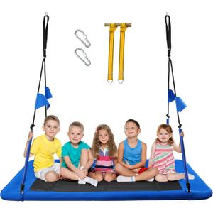 PACEARTH Rectangular Tree Swing Set for Children and Adults Heavy Duty Support 700LBS with Foam Protected 8-Strand Ropes and Thickened Hardware Easy to Install Outdoor Kids Swing, Colorful with Flags (Blue)