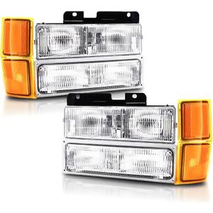 Headlights Assembly Compatible With 1994 1995 1996 1997 1998 OBS Chevy Silverado C/K 1500 2500 3500 Suburban, 95-99 Tahoe Headlamp w/Bumper Light,Factory Style