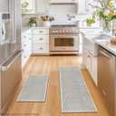 Artoid Mode Beige and Grey Machine Washable Non Slip Kitchen Rugs and Mats Set of 2, Absorbent and Stain Resistant Kitchen Mats for Sink Hallway and Laundry - 17x29 and 17x47 Inch