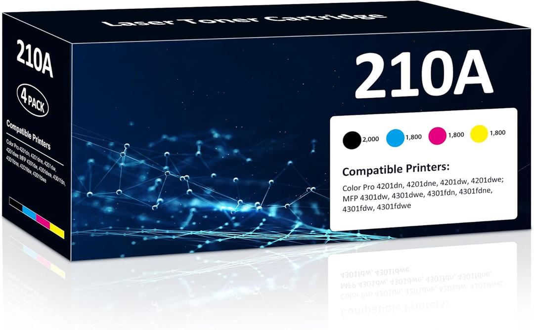 210A Toner Cartridges 4 Pack High Yield for Color Laser Jet Pro MFP 4301fdw 210A Compatible for HP 4201dn 4201dne 4201dw 4201dwe MFP 4301dw 4301dwe 4301fdn 4301fdne 4301fdw 4301fdwe Printer(BK/Y/M/C) 210A Toner Cartridges 4 Pack High Yield for Color Laser Jet Pro MFP 4301fdw 210A Compatible for HP 4201dn 4201dne 4201dw 4201dwe MFP 4301dw 4301dwe 4301fdn 4301fdne 4301fdw 4301fdwe Printer(BK/Y/M/C)
