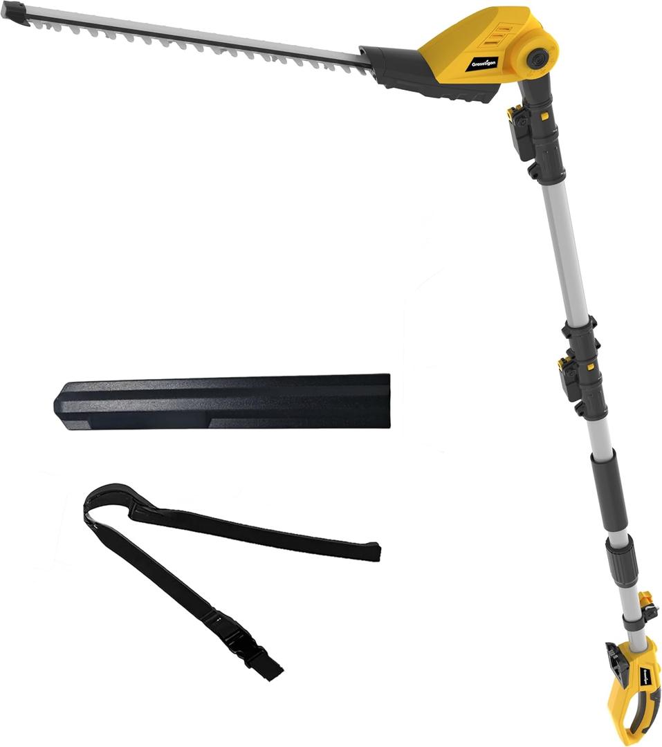 Grasstigon 20V Pole Hedge Trimmer Cordless Compatible with Dewalt 20V MAX Battery, 14 FT Reach Long Reach Hedge Trimmer with Extension Pole, Adjustable Head, 18-Inch Dual-Action Blade, Tool Only