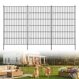 Toolterritary 10 Panels No Dig Decorative Garden Fence, 48in(H) x 25ft(L), Dog Fence Outdoor for Yard - Rustproof Metal Animal Barrier Fencing for Patio, Flower Bed, Ideal for Dogs, Rabbits