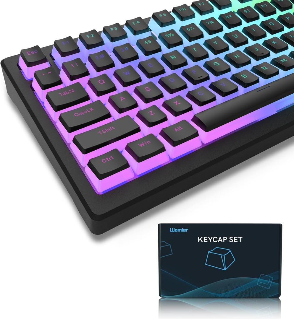 Womier Pudding Keycaps, PBT Shine Through Keycaps 165 Keys Set Custom Key caps Set OEM Profile, Universal Compatiability for 100%, 75%, 65%, 60% Keyboard-Black