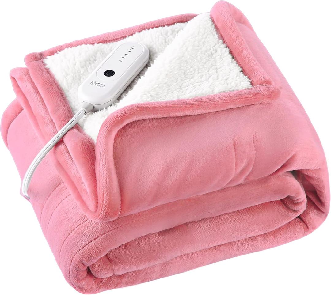 ESTINGO Heated Throw Blanket, Electric Blanket Throw Size with 4 Hours Auto Off & 5 Heating Levels, 50"x60" Electric Heated Blanket with ETL & FCC Certification for Home Office, Light Pink
