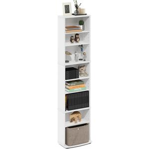 Furinno Jaya DVD Shelf, 8-Tier Tall Narrow CD Rack, Media Shelf with Adjustable Shelves, DVD Storage Cabinets for CD Blueray Game Disc, Easy Assembly, for Living Room, Home Office, White