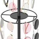 LSK 2 Tier Sunglasses Organzier, Glasses Holder Stand with Storage Trays, Metal Sunglasses Organizer Storage with Anti-Slip Pads for Tabletop, Desk, Dresser, Black