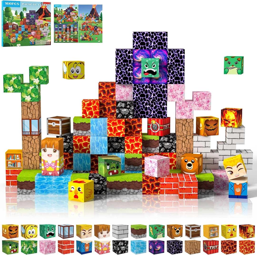 Magnetic Blocks 100 PCS Magnetic Building Blocks, 3+ STEM Montessori Sensory Toys, Magnetic Cube for for 3 4 5 6 7 8 9 10 11 12 8-12 Years Old Boys & Girls Birthday Gifts