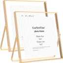 Gold 5x5'' Floating Frame Set of 2,For Photo Sizes(4x4'' or 3x3''),Beautiful Metal Beaded Frames Adjustable Tabletop/Shelf Photo Frame,Classy Gift Choice for Wedding,Birthday or Christmas Gift