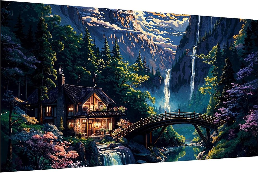 JOOZ Mountain Diamond Painting Kit for Adults 5D Large Landscape Diamond Art Kits for Adults House Diamond Art Painting Kits Gem Art Kits for Home Wall Decor 27.5x15.7Inch (GH10)