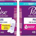 Poise Incontinence Pads, Maximum Absorbency, Regular, 48 Count (Pack of 2)