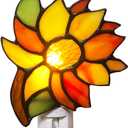 HUIMEIJU Colored Glass Sunflower Night Light, Tiffany Glass, Children's Room, Wall Mounted, Orange
