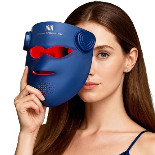 2pcs INIA Glow 4D Wireless Red Light Therapy Mask for face – Dual NIR, 320 LEDs, 4 Modes, Under-Eye Cooling, Cordless & Rechargeable LED Face Mask for Home & Travel, Skincare Gifts for Women Mom Wife, Blue