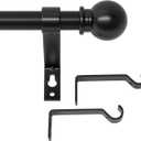 Black Curtain Rods for Windows 28 to 48 inch, Heavy Duty Drapery Rod Set with Brackets, Adjustable 5/8 inch Diameter Metal Standard Curtain Rod for Bedroom, Kitchen, Matte Black