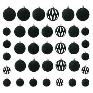 Senjie 2025 Velvet Christmas Ball Ornaments Sets 36pcs Flocked Christmas Ornaments Assortment Decor for Xmas Deep Green