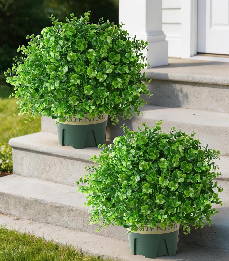 florisso 2 Pack Artificial Boxwood Topiary Trees, UV-Resistant Faux Realistic Greenery Potted Bushes with Pots for Front Door, Porch, Farmhouse, Garden Decor