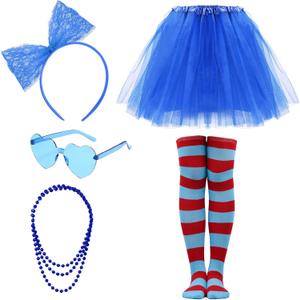 5Pcs/Set Women Tutu Costume Accessories Set 4 Layered Tulle Tutu Skirt Bow Headband Sets for Women Party Supplies (Dark Blue)