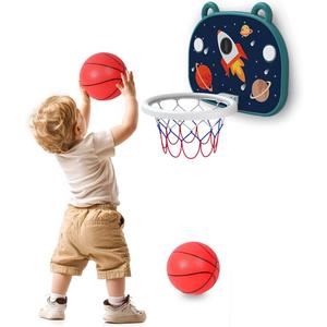 Toddler Basketball Hoop - Adjustable Height, Patented Octopus Suction Cup with 2 Extra Hooks  No Drill Door Mount, Safe & Sturdy Indoor Hoop for Kids Ages 2-6, Includes Soft Mini Basketball (Blue)