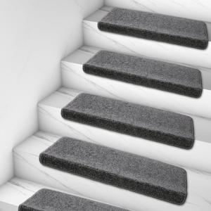 Carpet Stair Treads, 25.6"x9.5"x1.5" Stair Rugs Non Slip with Bullnose,Washable Stair Mats,Stairs Runner (Grey14pcs)