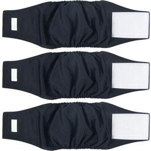 3 x Wegreeco Washable Male Dog Belly Wrap - Pack of 3 - (Black,XX-Large)