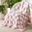 Bedsure GentleSoft Pink Checkered Throw Blanket for Couch - Soft Cozy Fluffy Blanket, Lightweight Warm Knit All Season Plaid Blankets for Bed Sofa, Birthday, for Women, 50x60 Inches