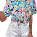 Hawaiian Shirt Woman 60s 70s Outfit Retro Disco Hippie Party Shirts Floral Button Up Short Sleeve Tops (XL)