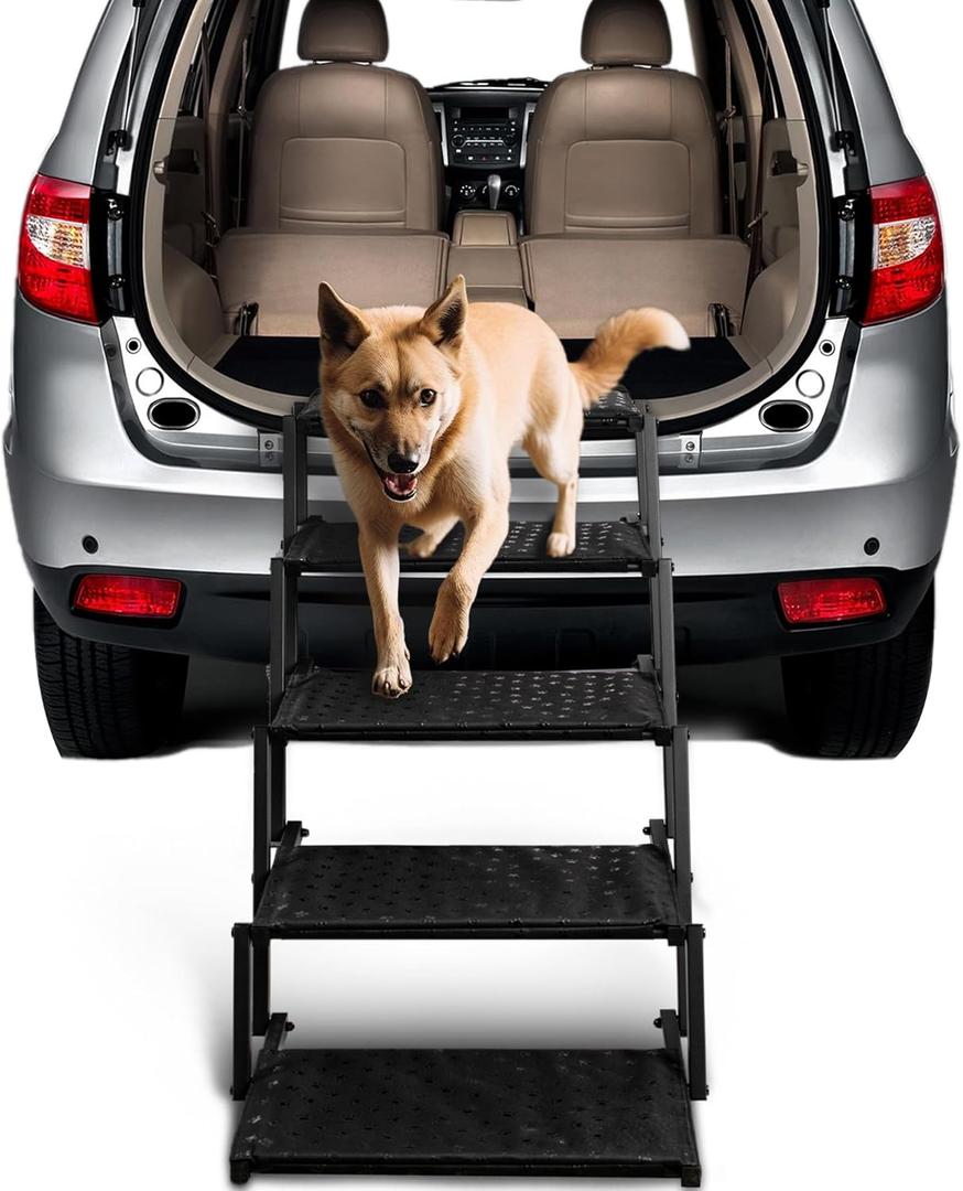 Dog Stairs for Car - Foldable Dog Ramps for Large Dogs with Non Slip Surface, Portable Dog Steps for Cars and SUV, Truck, Support Up to 200 Lbs (Black)